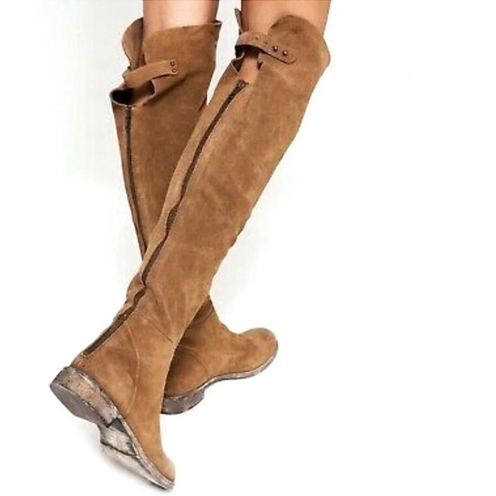 Free People Carlisle Boot Suede Brown Over The Knee Distressed Tall Boots 40